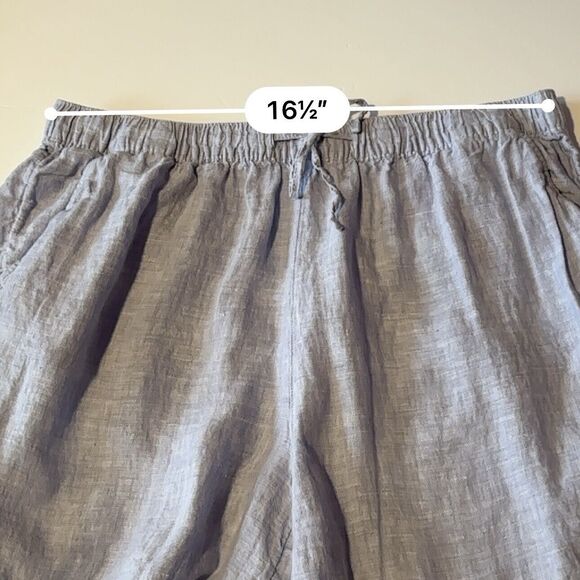Tahari Blue 100% Linen Shorts Women's Size 1X Drawstring Pockets Breathable - Picture 4 of 6